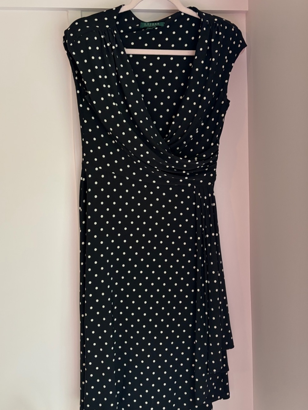 Ralph Lauren Black and White Polka Dot Midi Wrap Dress
